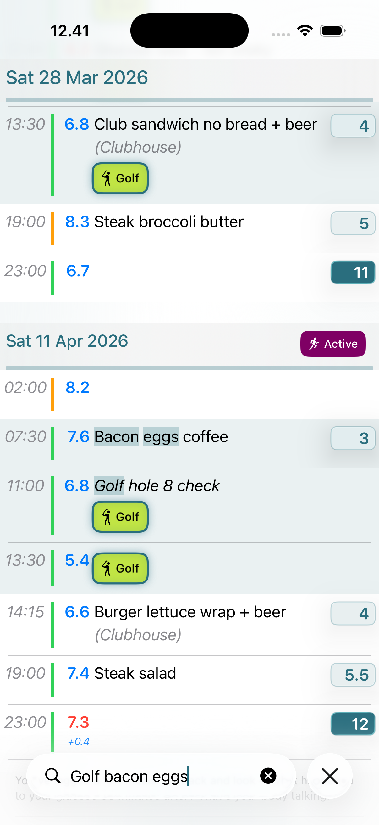 Glysimi search results showing similar past days